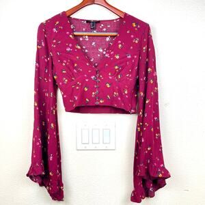 Forever 21 Womens Top Sz M Bell Sleeves Babydoll Whimsigoth Cropped Ruffle Boho